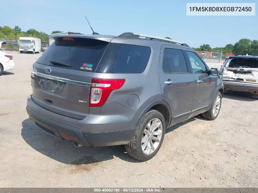 2014 Ford Explorer Xlt VIN: 1FM5K8D8XEGB72450 Lot: 40062195