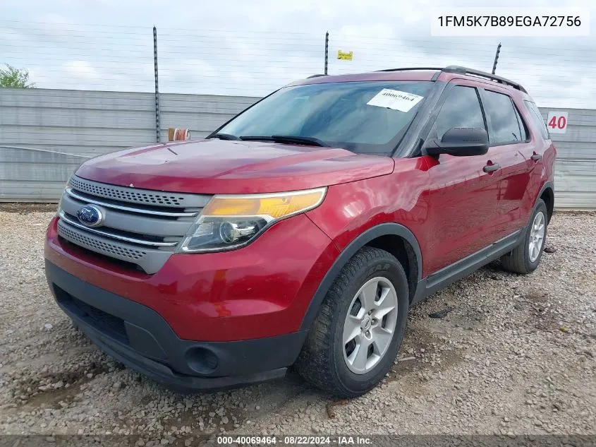 2014 Ford Explorer VIN: 1FM5K7B89EGA72756 Lot: 40069464