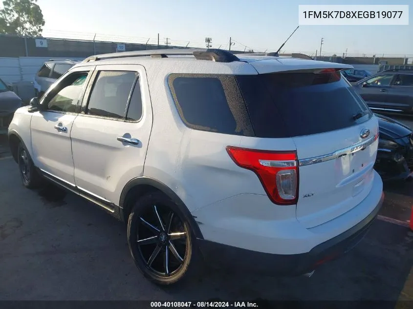 2014 Ford Explorer Xlt VIN: 1FM5K7D8XEGB19077 Lot: 40108047