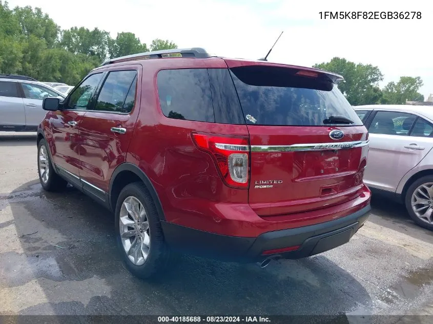 2014 Ford Explorer Limited VIN: 1FM5K8F82EGB36278 Lot: 40185688