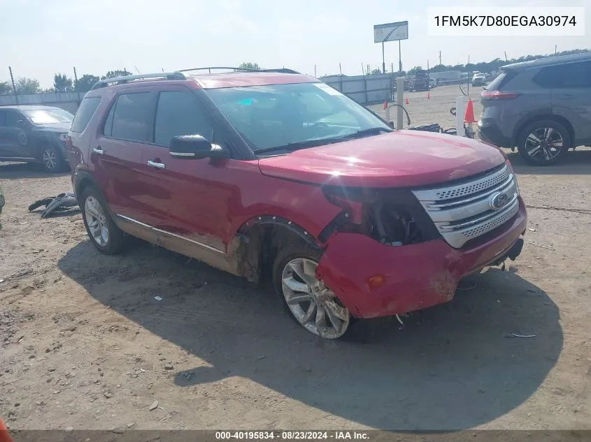 2014 Ford Explorer Xlt VIN: 1FM5K7D80EGA30974 Lot: 40195834