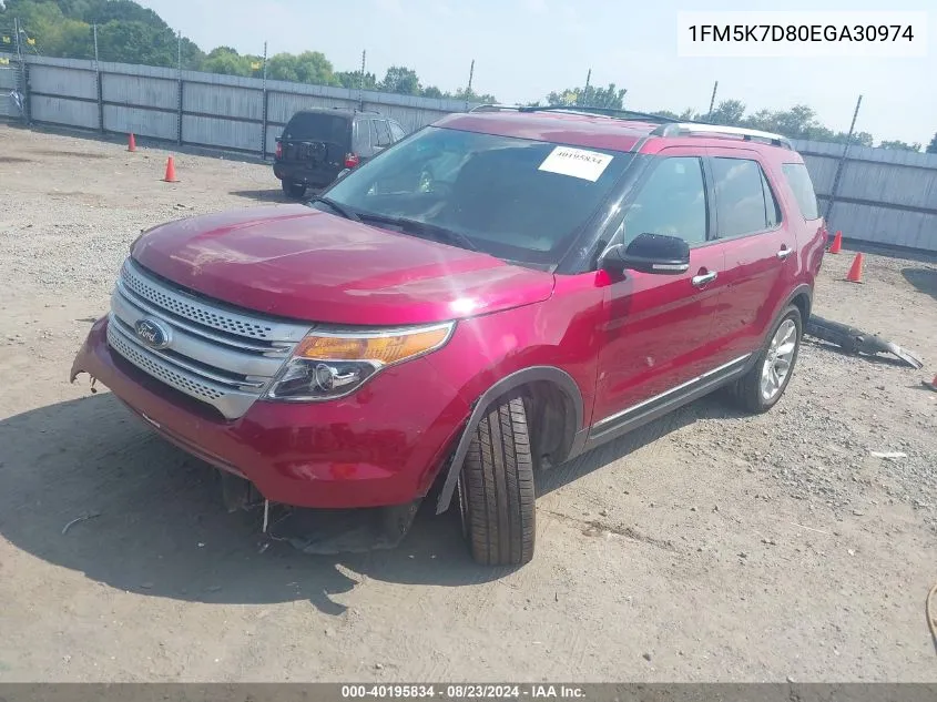 2014 Ford Explorer Xlt VIN: 1FM5K7D80EGA30974 Lot: 40195834