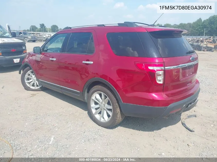 2014 Ford Explorer Xlt VIN: 1FM5K7D80EGA30974 Lot: 40195834