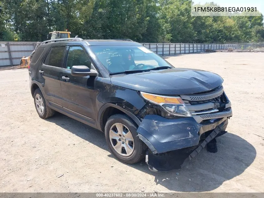 2014 Ford Explorer VIN: 1FM5K8B81EGA01931 Lot: 40237602