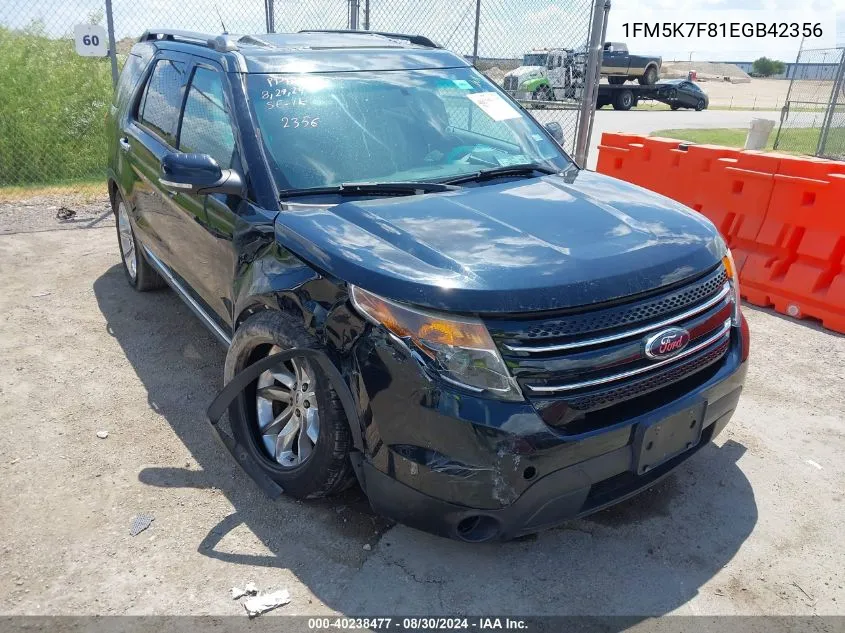 2014 Ford Explorer Limited VIN: 1FM5K7F81EGB42356 Lot: 40238477