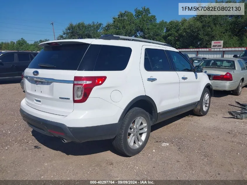 2014 Ford Explorer Xlt VIN: 1FM5K7D82EGB02130 Lot: 40297764