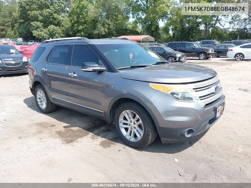 2014 Ford Explorer Xlt VIN: 1FM5K7D88EGB48674 Lot: 40316674