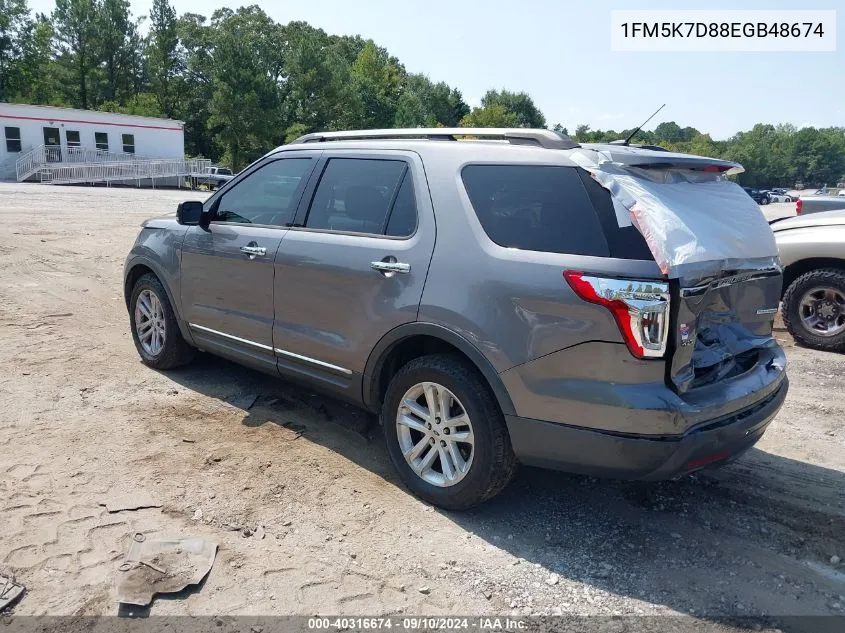 2014 Ford Explorer Xlt VIN: 1FM5K7D88EGB48674 Lot: 40316674