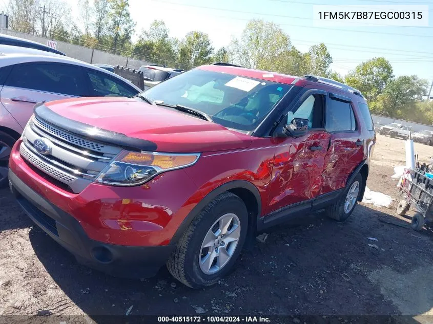 2014 Ford Explorer VIN: 1FM5K7B87EGC00315 Lot: 40515172