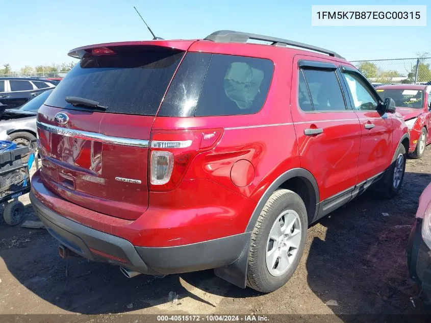 2014 Ford Explorer VIN: 1FM5K7B87EGC00315 Lot: 40515172