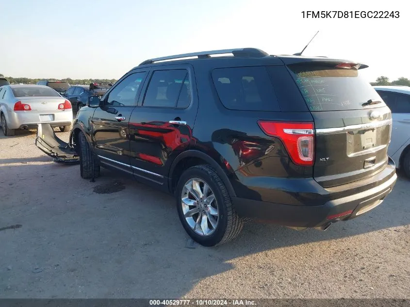 2014 Ford Explorer Xlt VIN: 1FM5K7D81EGC22243 Lot: 40529777