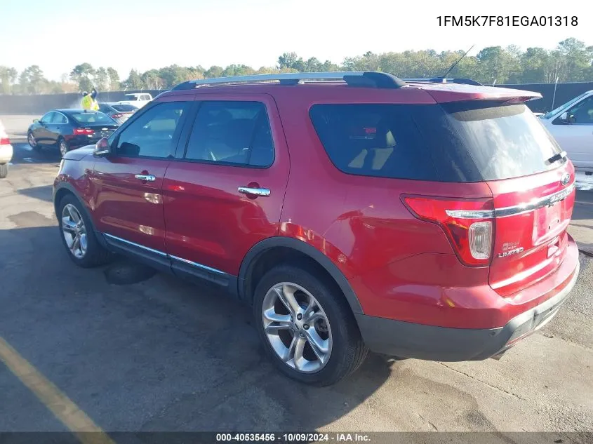 2014 Ford Explorer Limited VIN: 1FM5K7F81EGA01318 Lot: 40535456