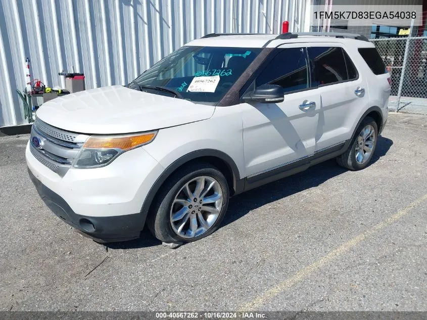 2014 Ford Explorer Xlt VIN: 1FM5K7D83EGA54038 Lot: 40567262