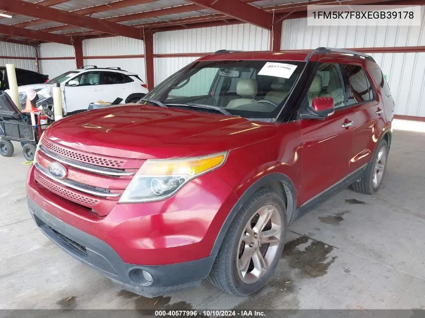 2014 Ford Explorer Limited VIN: 1FM5K7F8XEGB39178 Lot: 40577996