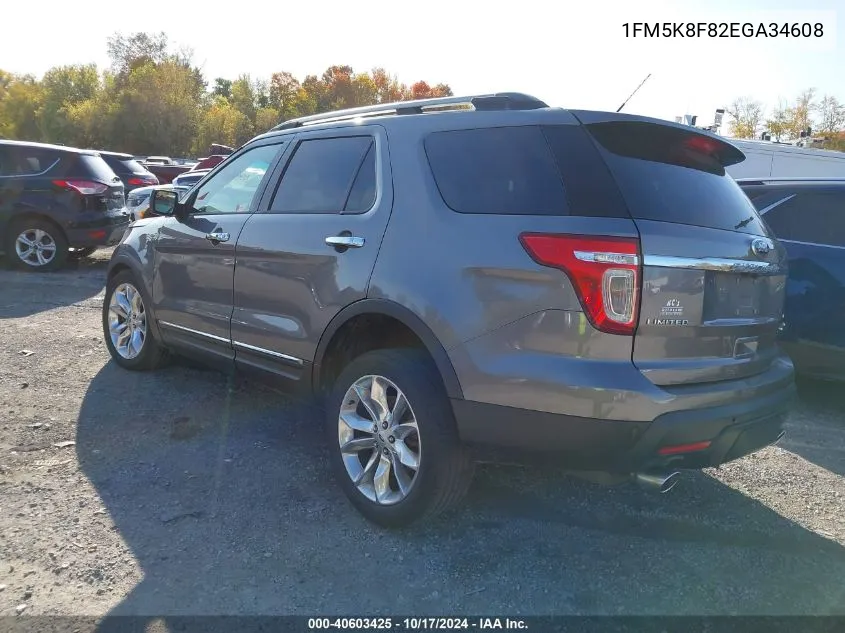 2014 Ford Explorer Limited VIN: 1FM5K8F82EGA34608 Lot: 40603425