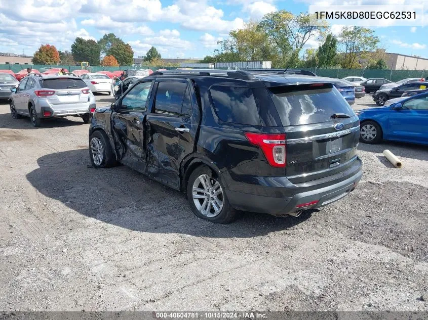 2014 Ford Explorer Xlt VIN: 1FM5K8D80EGC62531 Lot: 40604781