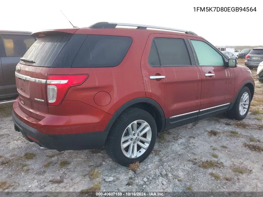 2014 Ford Explorer Xlt VIN: 1FM5K7D80EGB94564 Lot: 40607159