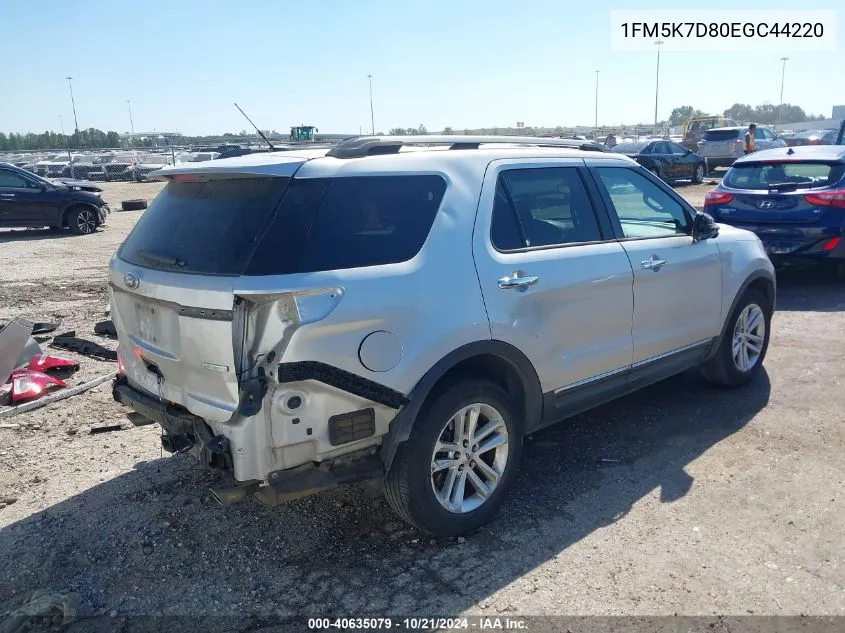 2014 Ford Explorer Xlt VIN: 1FM5K7D80EGC44220 Lot: 40635079