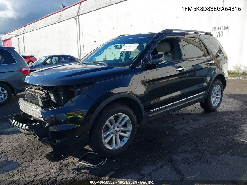 2014 Ford Explorer Xlt VIN: 1FM5K8D83EGA64316 Lot: 40658552