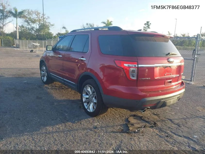 2014 Ford Explorer Limited VIN: 1FM5K7F86EGB48377 Lot: 40693643