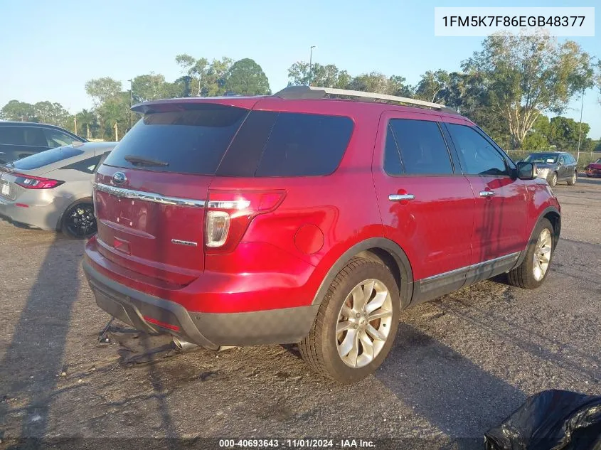 2014 Ford Explorer Limited VIN: 1FM5K7F86EGB48377 Lot: 40693643