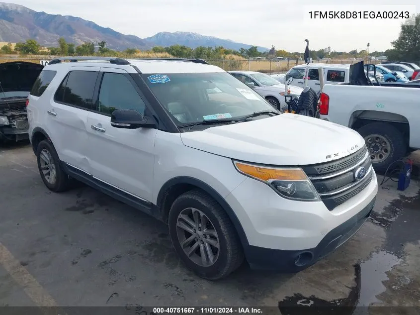 2014 Ford Explorer Xlt VIN: 1FM5K8D81EGA00243 Lot: 40751667