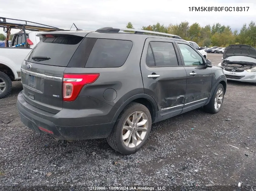 2015 Ford Explorer Limited VIN: 1FM5K8F80FGC18317 Lot: 12123980