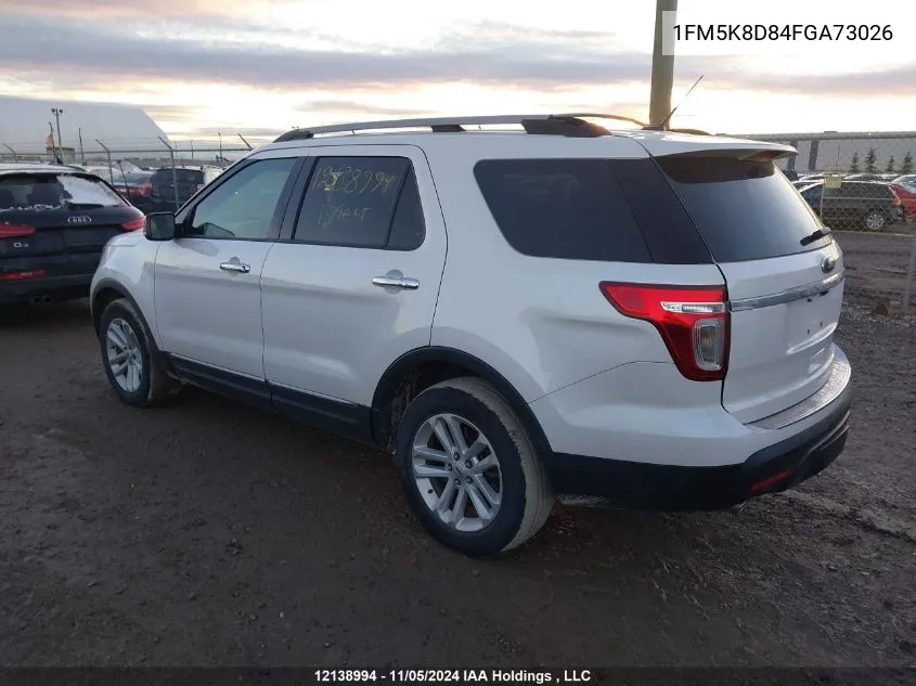 2015 Ford Explorer Xlt VIN: 1FM5K8D84FGA73026 Lot: 12138994