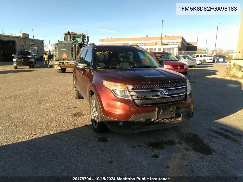 2015 Ford Explorer Xlt VIN: 1FM5K8D82FGA98183 Lot: 20179794