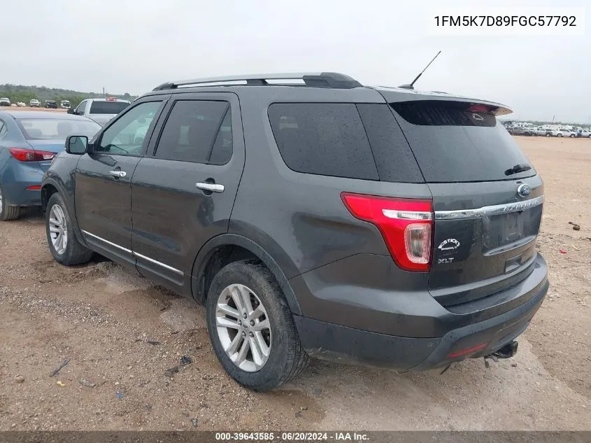 2015 Ford Explorer Xlt VIN: 1FM5K7D89FGC57792 Lot: 39643585