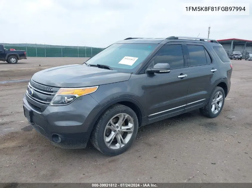 2015 Ford Explorer Limited VIN: 1FM5K8F81FGB97994 Lot: 39921812