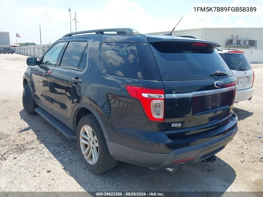 2015 Ford Explorer VIN: 1FM5K7B89FGB58389 Lot: 39922358