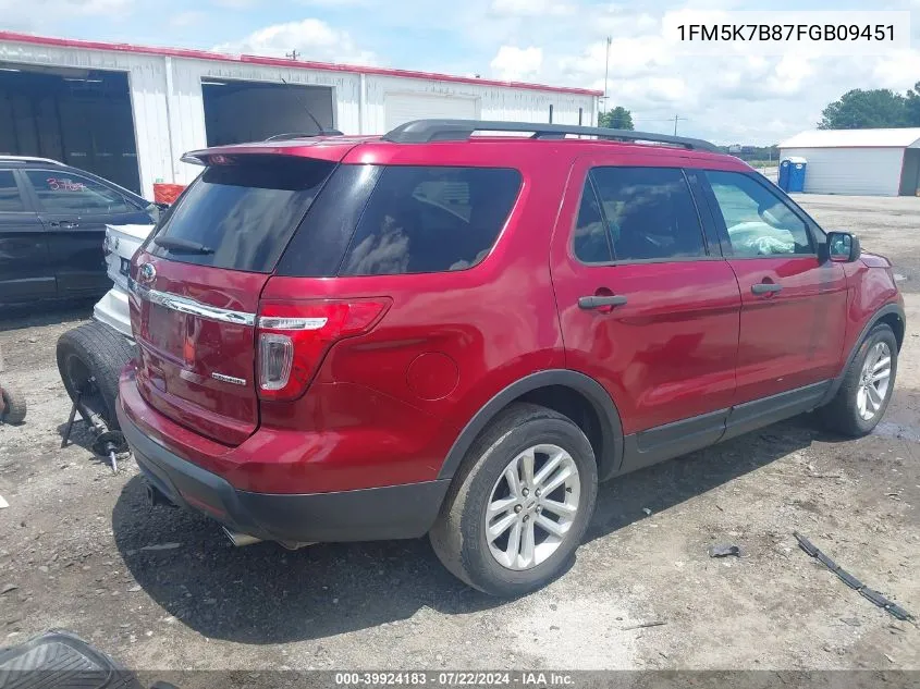 2015 Ford Explorer VIN: 1FM5K7B87FGB09451 Lot: 39924183