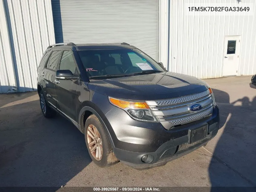 2015 Ford Explorer Xlt VIN: 1FM5K7D82FGA33649 Lot: 39925567