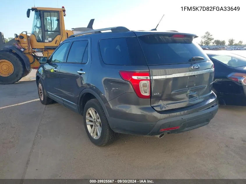 2015 Ford Explorer Xlt VIN: 1FM5K7D82FGA33649 Lot: 39925567