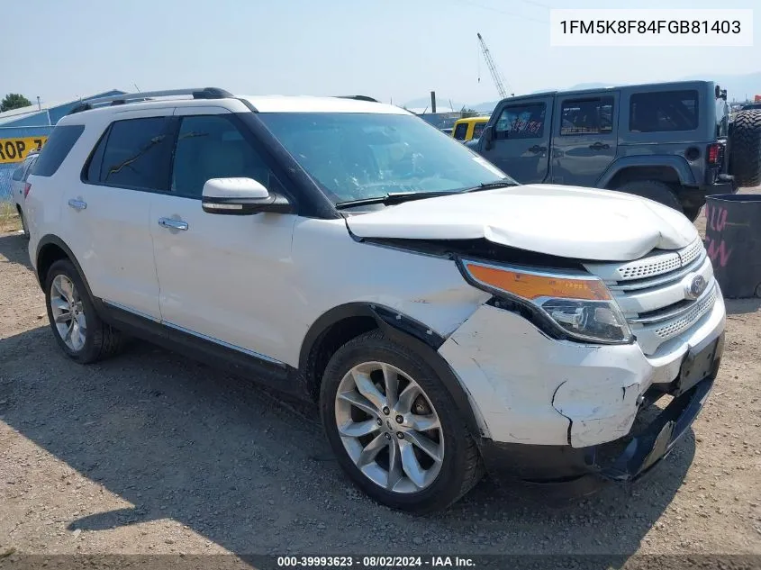 1FM5K8F84FGB81403 2015 Ford Explorer Limited