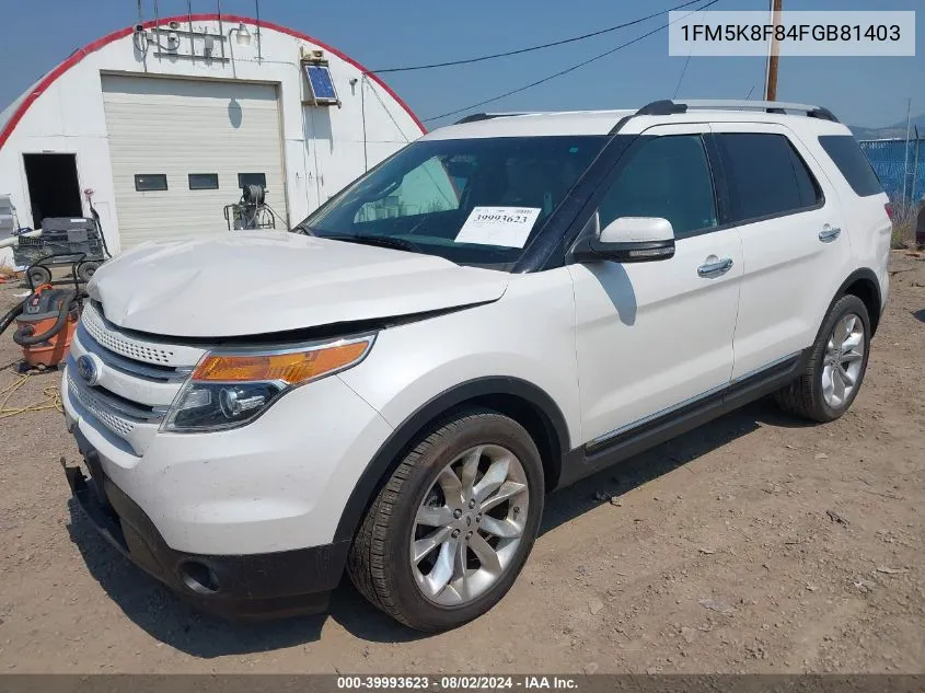 2015 Ford Explorer Limited VIN: 1FM5K8F84FGB81403 Lot: 39993623