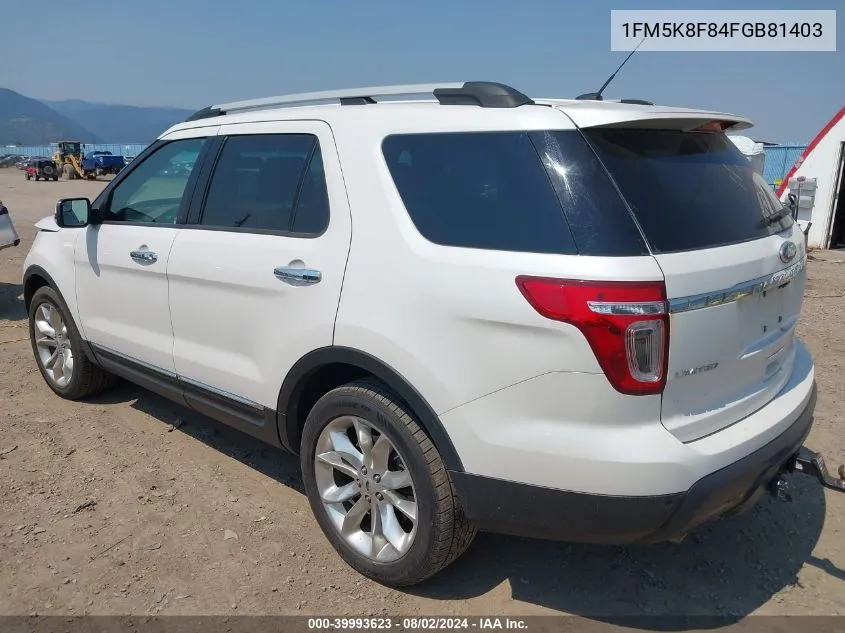 1FM5K8F84FGB81403 2015 Ford Explorer Limited