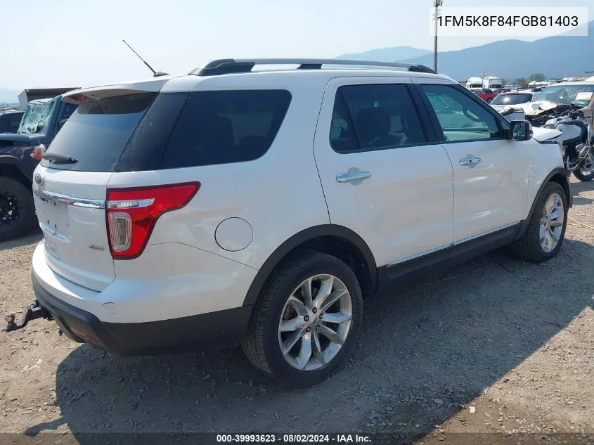 2015 Ford Explorer Limited VIN: 1FM5K8F84FGB81403 Lot: 39993623