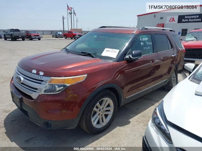 2015 Ford Explorer Xlt VIN: 1FM5K7D80FGB18084 Lot: 40020585