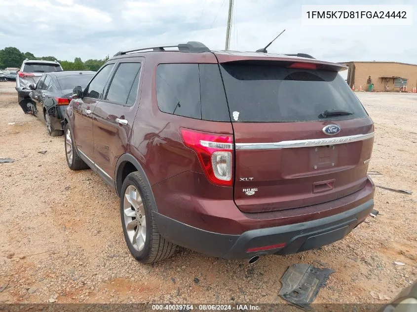 2015 Ford Explorer Xlt VIN: 1FM5K7D81FGA24442 Lot: 40039754