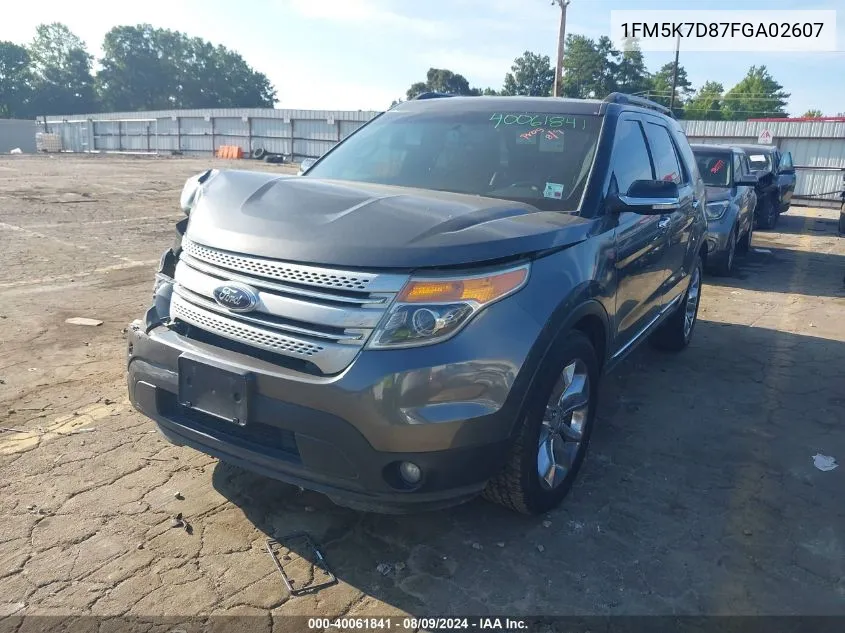 2015 Ford Explorer Xlt VIN: 1FM5K7D87FGA02607 Lot: 40061841