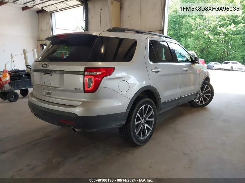 2015 Ford Explorer Xlt VIN: 1FM5K8D8XFGA96035 Lot: 40100196