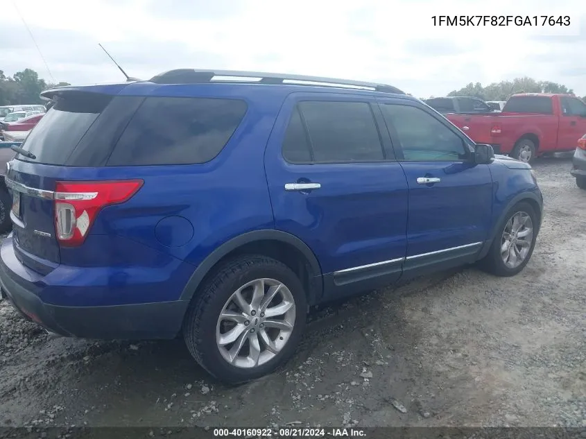 1FM5K7F82FGA17643 2015 Ford Explorer Limited