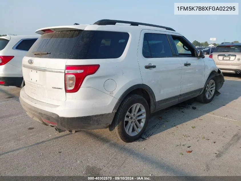 2015 Ford Explorer VIN: 1FM5K7B8XFGA02295 Lot: 40302570