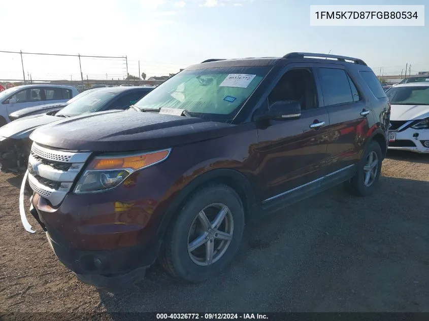 2015 Ford Explorer Xlt VIN: 1FM5K7D87FGB80534 Lot: 40326772