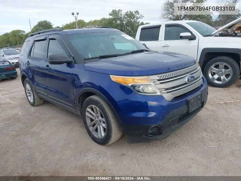 2015 Ford Explorer VIN: 1FM5K7B94FGB33103 Lot: 40346421