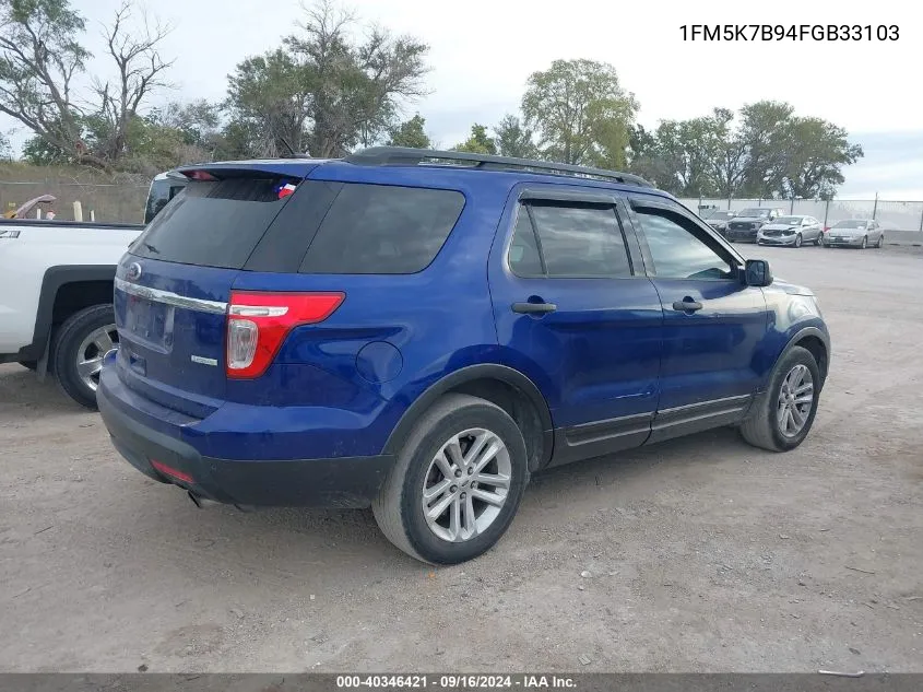 2015 Ford Explorer VIN: 1FM5K7B94FGB33103 Lot: 40346421