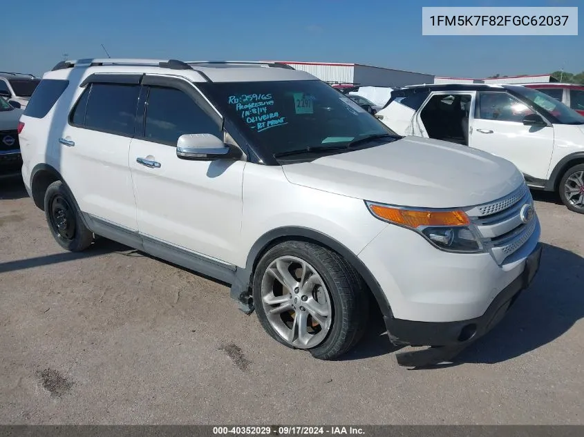 2015 Ford Explorer Limited VIN: 1FM5K7F82FGC62037 Lot: 40352029