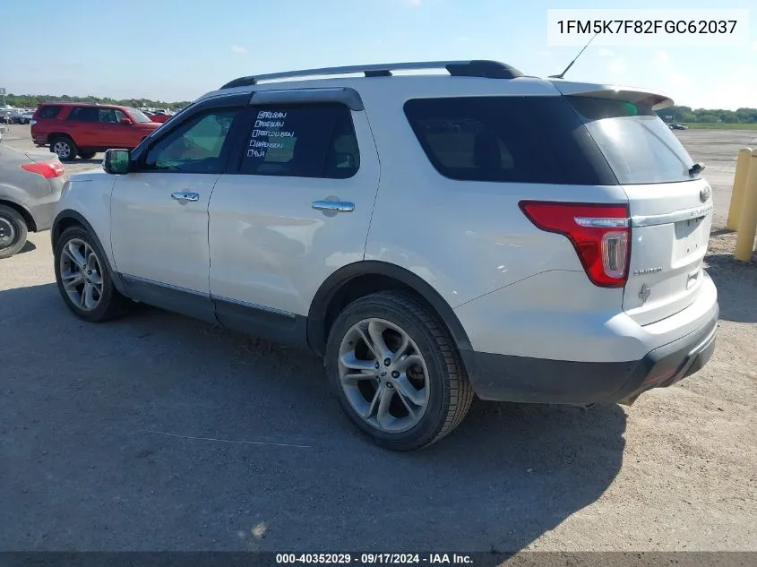 2015 Ford Explorer Limited VIN: 1FM5K7F82FGC62037 Lot: 40352029